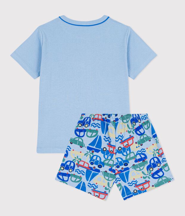 Pijama corto infantil de algod&oacute;n con estampado de coches azul/multicolor