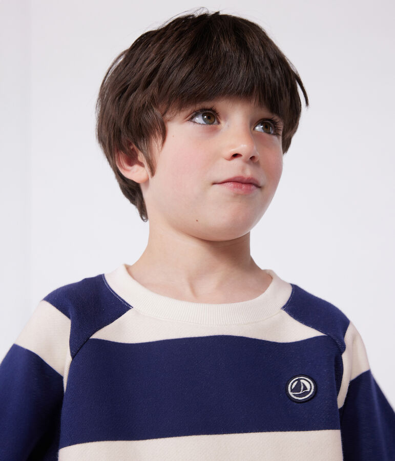 Sudadera infantil unisex de algod&oacute;n a rayas azul/crudo