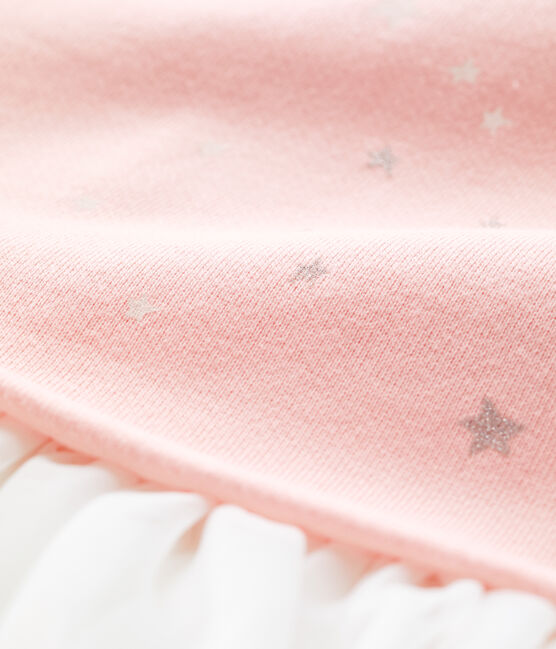 Vestido de muletón de bebé. rosa MINOIS/blanco MARSHMALLOW