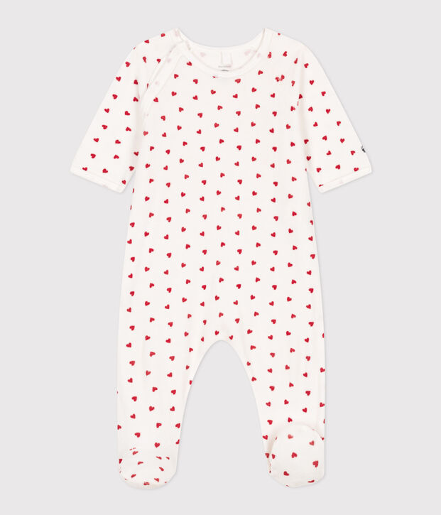 Pijama de terciopelo con coraz&oacute;n para beb&eacute; blanco/rojo