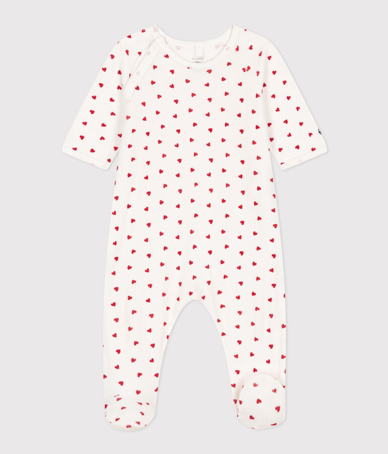 Pijama de terciopelo con coraz&oacute;n para beb&eacute; blanco/rojo