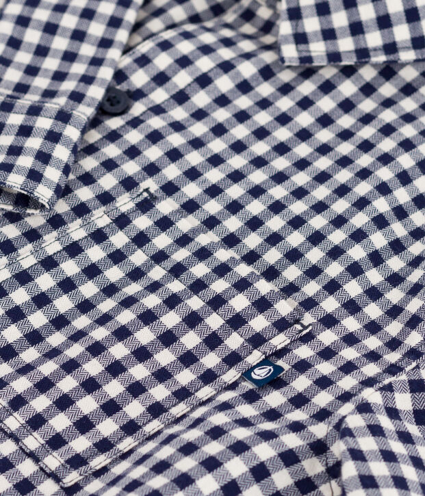 Camisa infantil de algod&oacute;n a cuadros azul/crudo