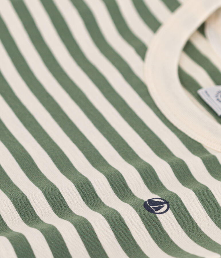 Camiseta a rayas de jersey ligero para ni&ntilde;o verde/crudo