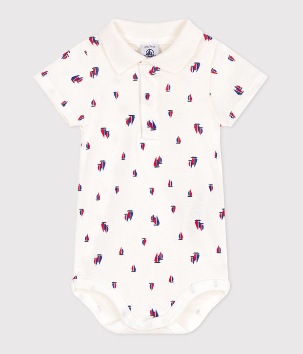 Body de algod&oacute;n de manga corta con estampado de barcos para beb&eacute; blanco/multicolor