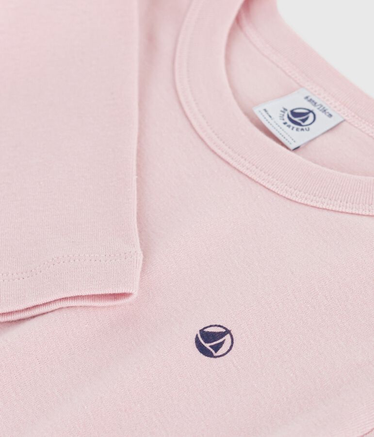 Camiseta infantil lisa de algod&oacute;n de manga larga rosa