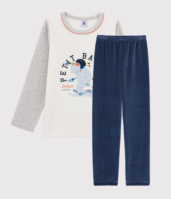 Pijama de terciopelo de niño pequeño gris BELUGA/blanco MULTICO