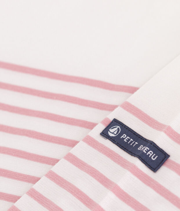 Camiseta marinera infantil de algod&oacute;n de manga larga blanco/rosa