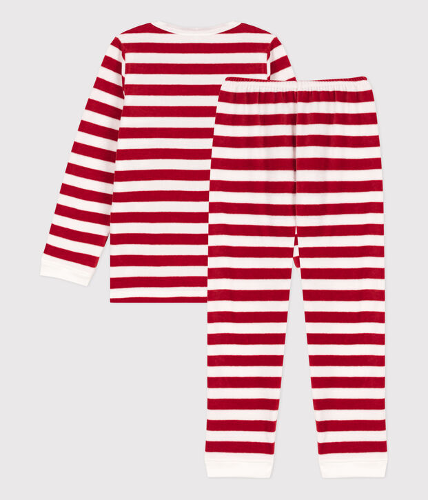 Pijama de terciopelo a rayas para ni&ntilde;o/ni&ntilde;a rojo/blanco