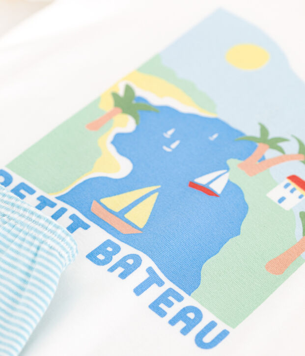 Pijama infantil corto de algod&oacute;n blanco/multicolor