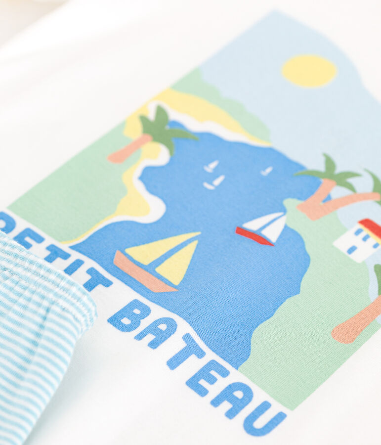 Pijama infantil corto de algod&oacute;n blanco/multicolor