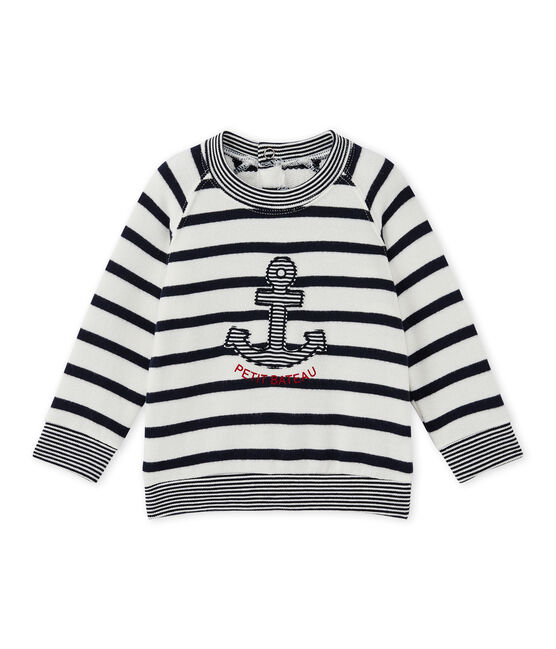 Sudadera bebé niño con rayas marineras blanco MARSHMALLOW/azul SMOKING