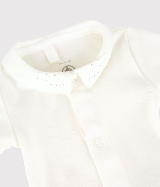 Body de manga corta con cuello blanco de bebé de algodón ecológico blanco MARSHMALLOW