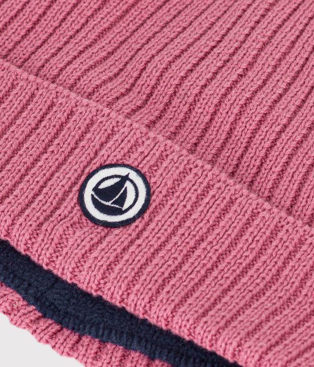 Gorro infantil de punto tricotado con forro polar rosa