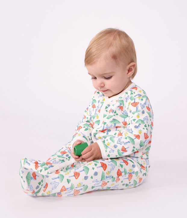 Pijama de mulet&oacute;n con estampado de setas para beb&eacute; blanco/multicolor