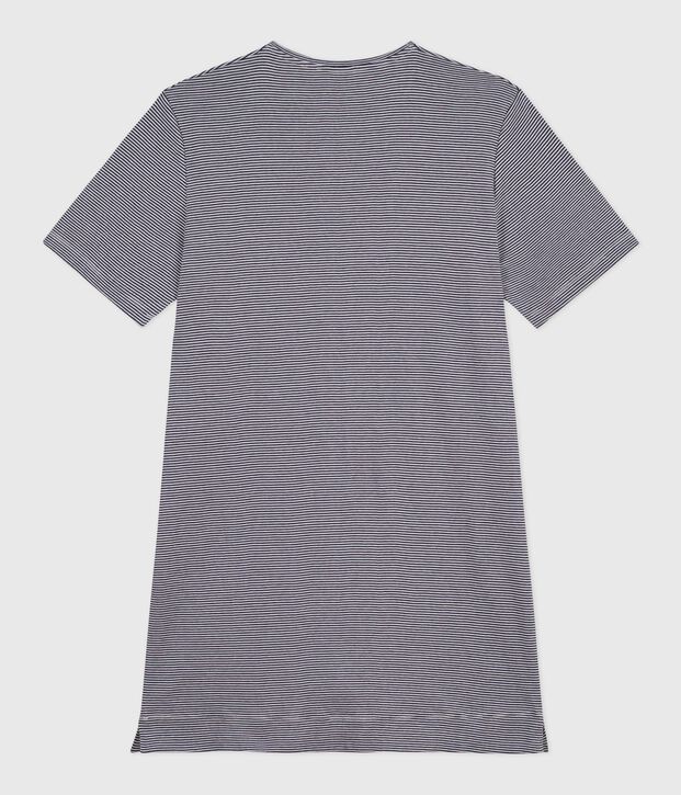 Camis&oacute;n de algod&oacute;n de manga corta a rayas para mujer azul/blanco