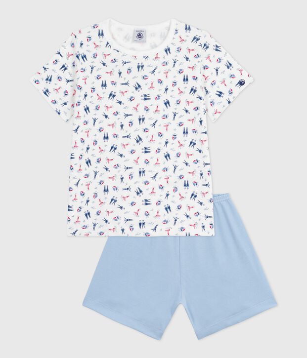 Pijama corto infantil de algod&oacute;n azul/multicolor