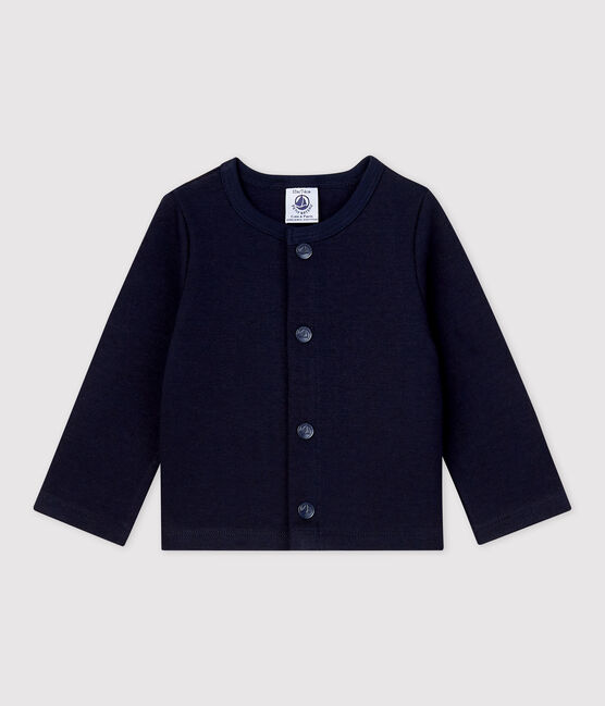 Cárdigan liso de jersey grueso orgánico para bebé azul SMOKING
