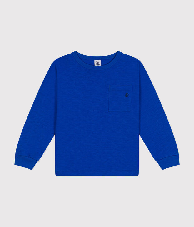 Camiseta de punto flameado de manga larga para ni&ntilde;o azul
