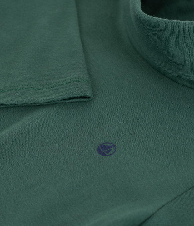 Camiseta infantil de cuello alto de algod&oacute;n verde