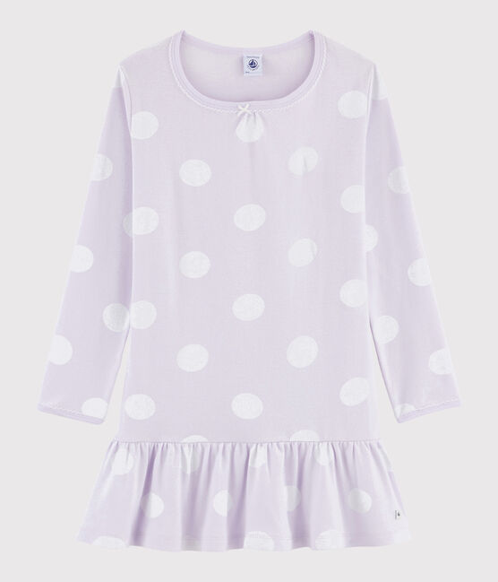 Camisón de niña con lunares de punto violeta LISERON/blanco ECUME