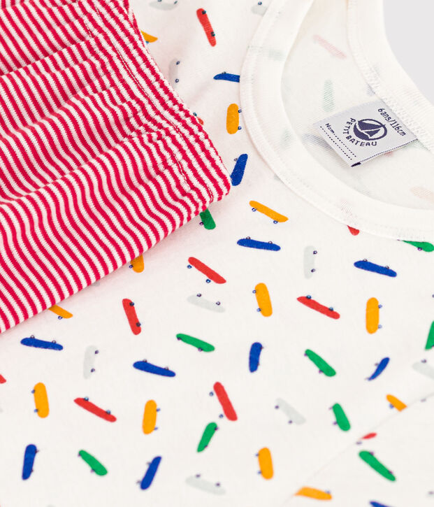 Pijama infantil corto de algod&oacute;n blanco/multicolor