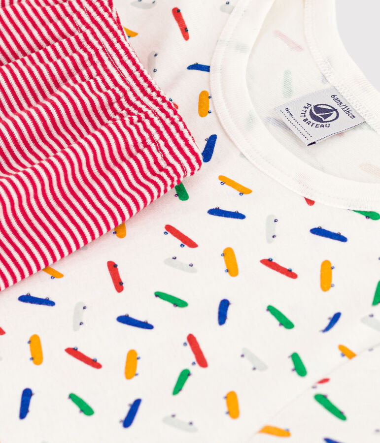 Pijama infantil corto de algod&oacute;n blanco/multicolor