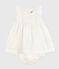 Vestido liso y bordado de algodón sin mangas y pololo para bebé blanco ECUME