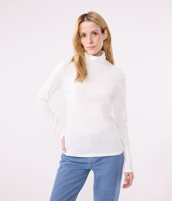 Camiseta Iconique de algodón con cuello alto para mujer blanco ECUME