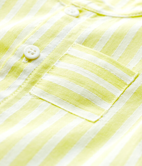 Blusa de rayas amarillas de bebé en popelina de algodón biológico amarillo JAUNE/blanco MARSHMALLOW