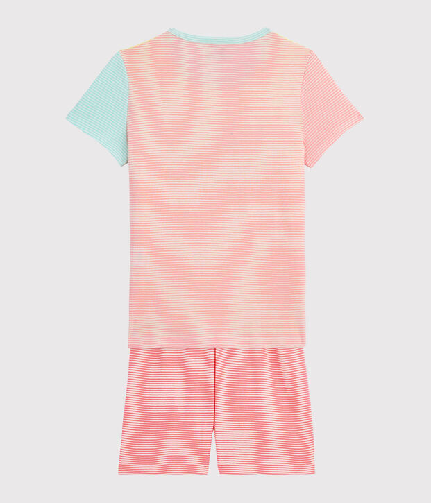 Pijama corto de rayas mulitcolores para ni&ntilde;a de punto amarillo/multicolor