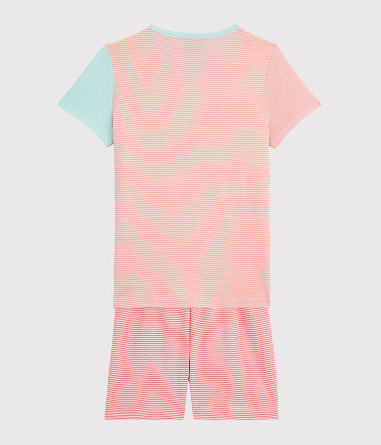 Pijama corto de rayas mulitcolores para ni&ntilde;a de punto amarillo/multicolor