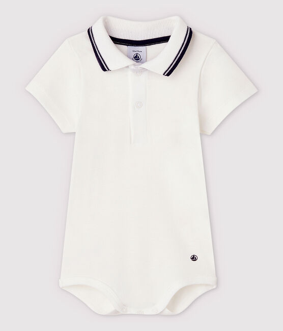 Bodi de manga corta con cuello de polo de algodón de bebé blanco MARSHMALLOW