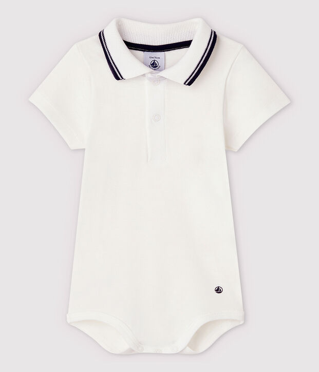 Bodi de manga corta con cuello de polo de algod&oacute;n de beb&eacute; blanco