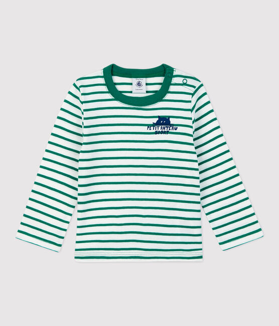 Camiseta a rayas de algodón de bebé blanco MARSHMALLOW/ PIVERT