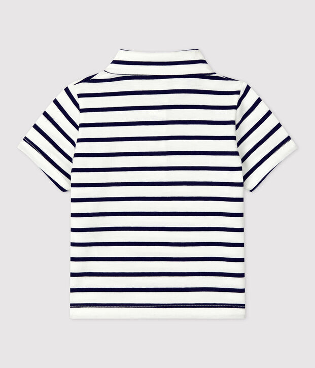 Polo de manga corta a rayas marineras de jersey para beb&eacute; blanco/azul