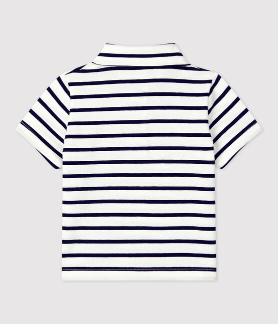 Polo de manga corta a rayas marineras de jersey para bebé blanco MARSHMALLOW/azul SMOKING