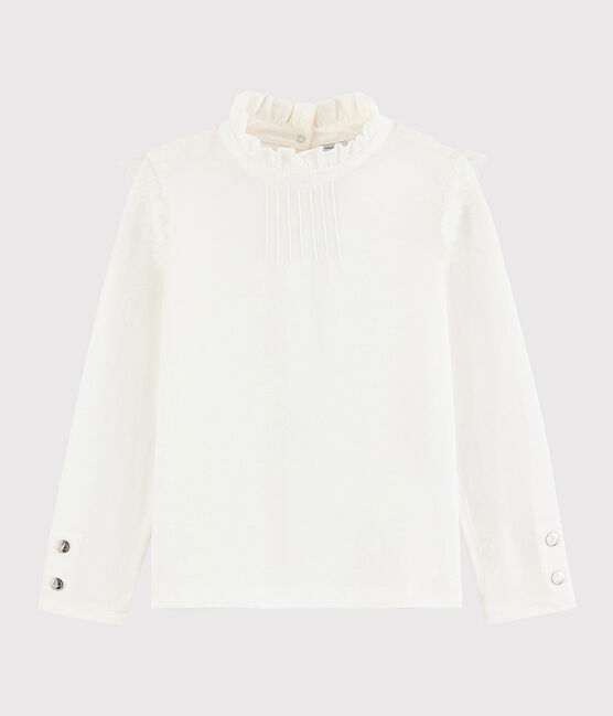 Camiseta con cuello isabelino para niña blanco MARSHMALLOW