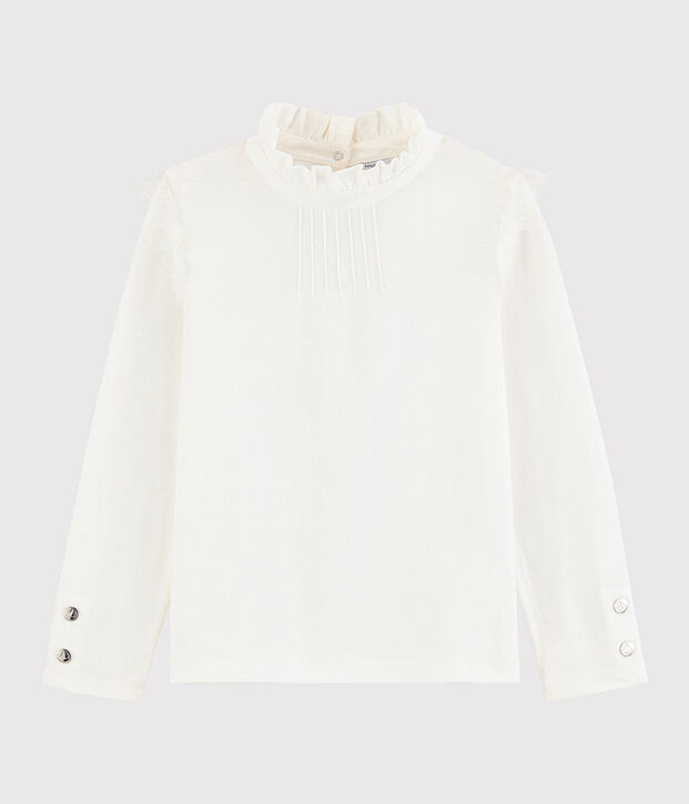 Camiseta con cuello isabelino para ni&ntilde;a blanco