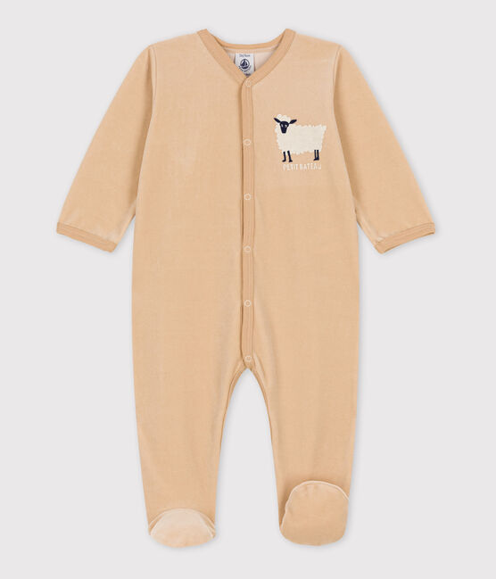 Pelele de terciopelo con motivo de oveja para bebé beige TRENCH
