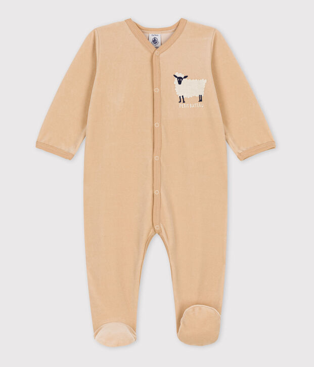 Pelele de terciopelo con motivo de oveja para beb&eacute; beige