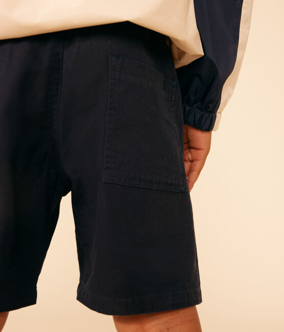Pantalón corto infantil de sarga de algodón y lino azul SMOKING