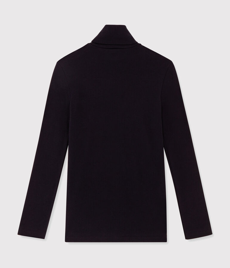 Camiseta de cuello alto emblem&aacute;tica de algod&oacute;n de mujer azul SMOKING