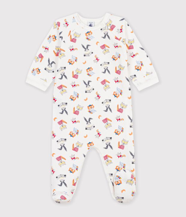 Pijama de mulet&oacute;n con estampado de animales para beb&eacute; blanco/multicolor