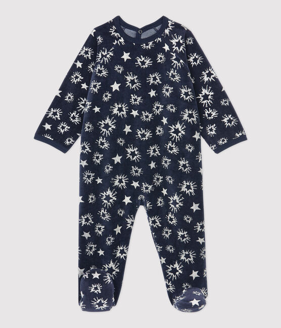 Pelele de bebé con estampado de estrellas de terciopelo azul SMOKING/blanco ECUME