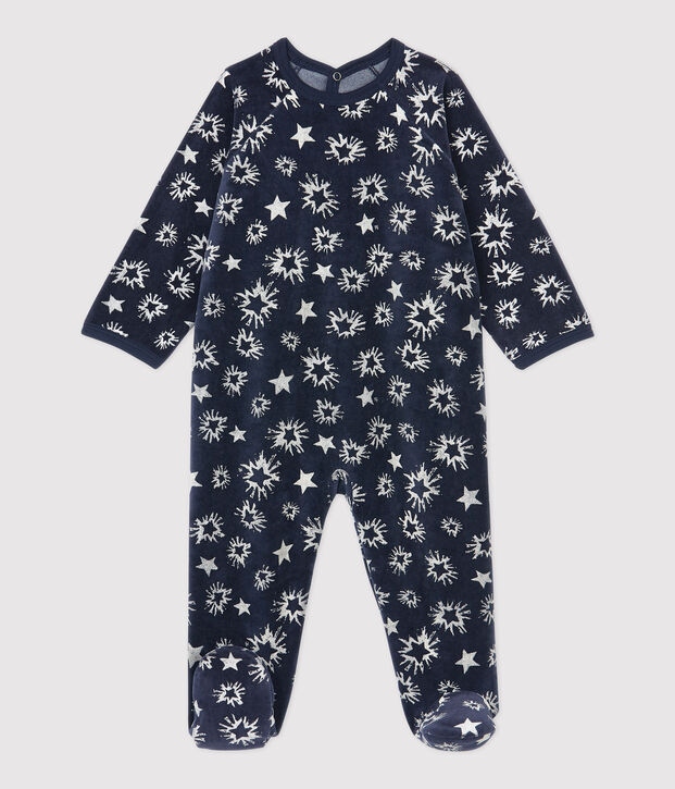 Pelele de beb&eacute; con estampado de estrellas de terciopelo azul/blanco