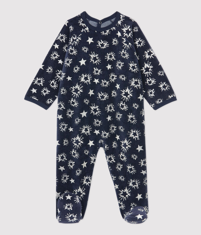 Pelele de beb&eacute; con estampado de estrellas de terciopelo azul/blanco