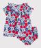 Vestido de algod&oacute;n de manga corta y pololo con estampado de flores para beb&eacute; blanco/multicolor
