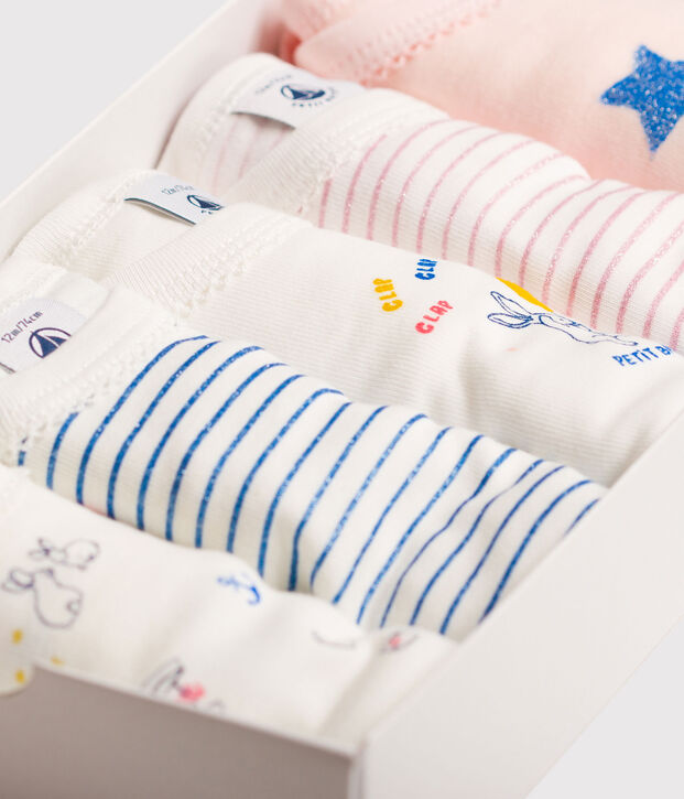 Juego de 5 bodis de manga larga para beb&eacute; ni&ntilde;a multicolor