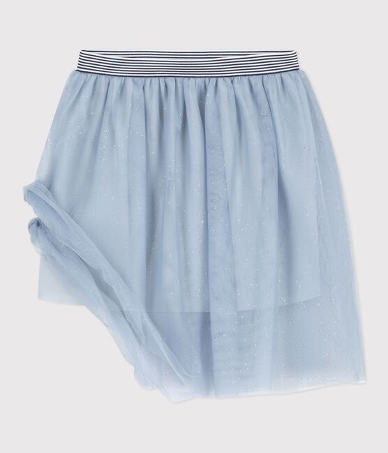 Falda infantil lisa de tul con lentejuelas azul CO2/ ARGENT
