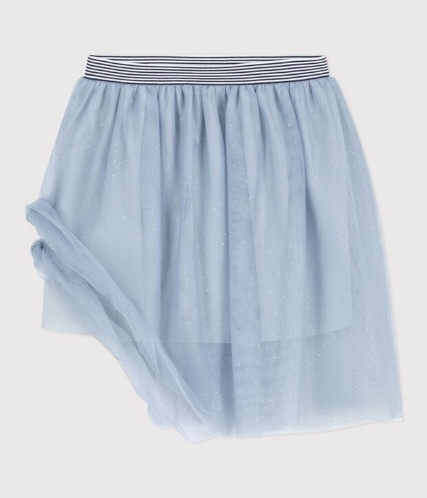 Falda infantil lisa de tul con lentejuelas azul/gris